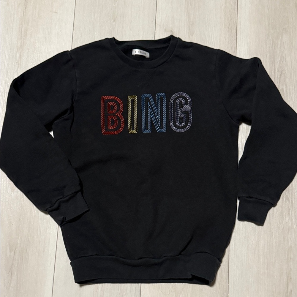Bing Kid’s Embroidered Black Crewneck Sweater Size 8-10